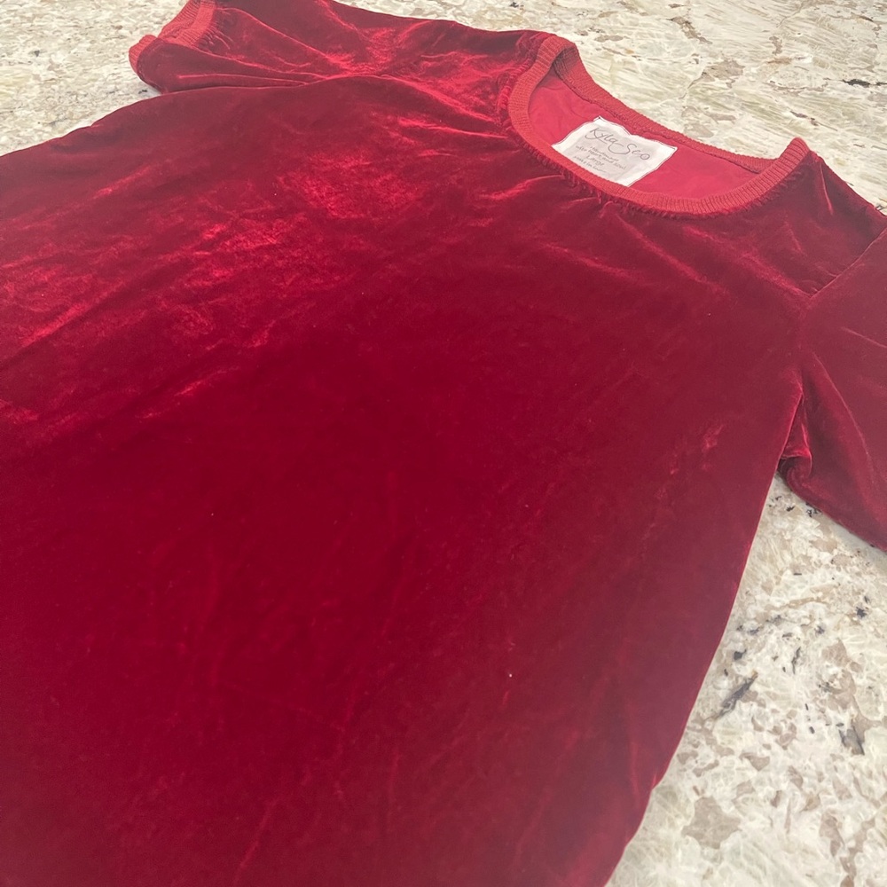 Kyla Seo Red Velvet Top L Short Sleeve Relaxed Fit Boho Handmade Tunic Blouse - Picture 2 of 8